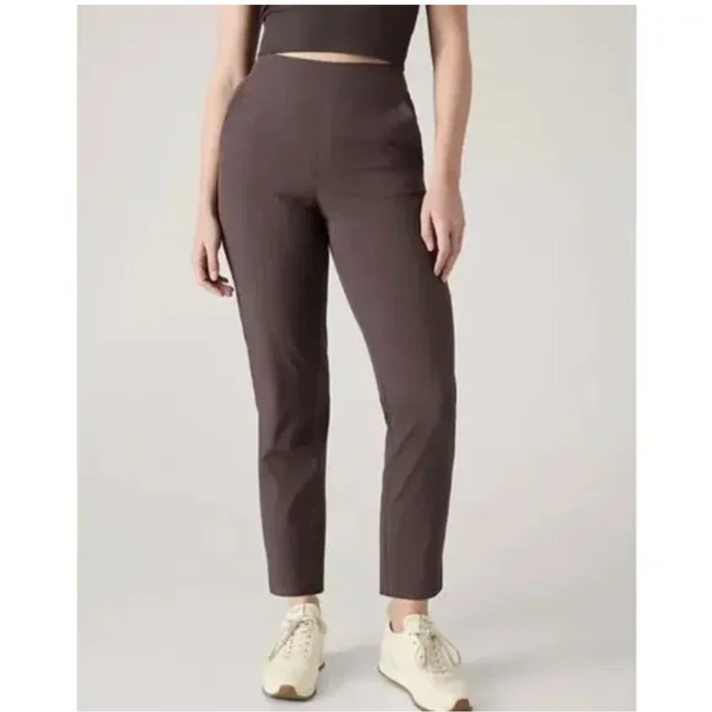 Athleta Brooklyn Rib Side Panel Featherweight Stretch Ankle Pull On Pant Brown
